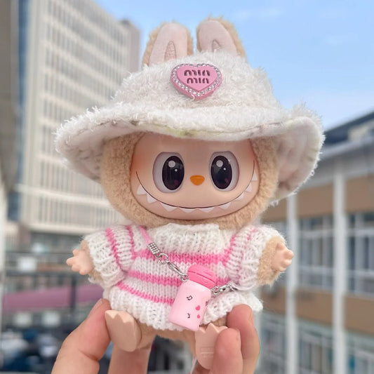 Pink White Striped Sweater for Labubu Doll